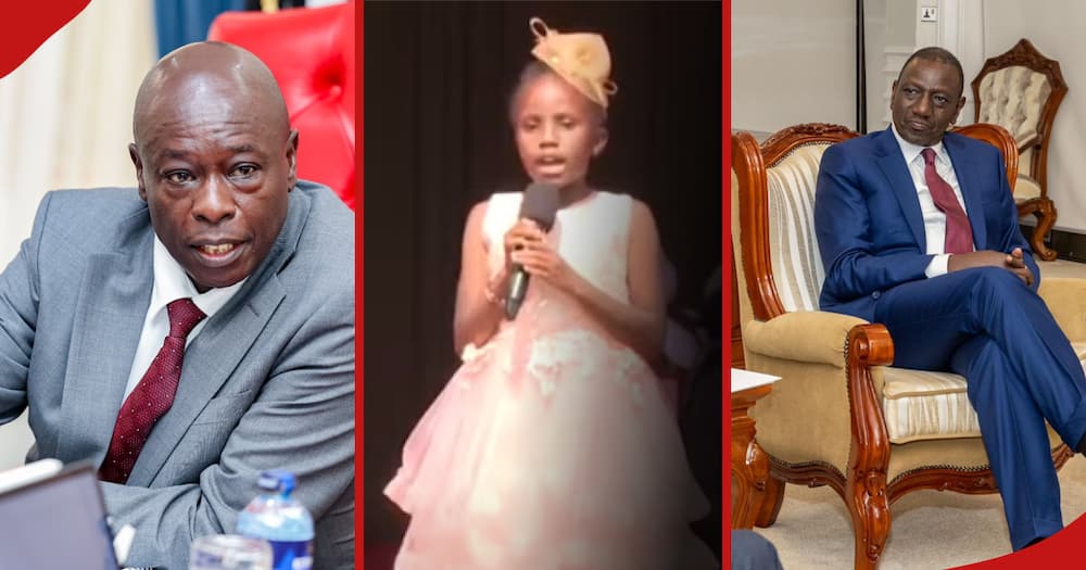 Rigathi Gachagua during a press conference, little girl during the Annual Akorino celebrations and William Ruto during a press briefing.
