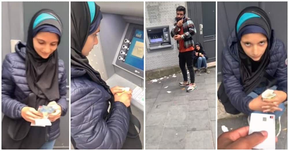 ATM card, female beggar, credit card, opne cheque