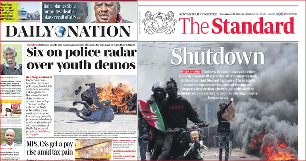 Front headlines of Daily Nation and The Standard on July 3.