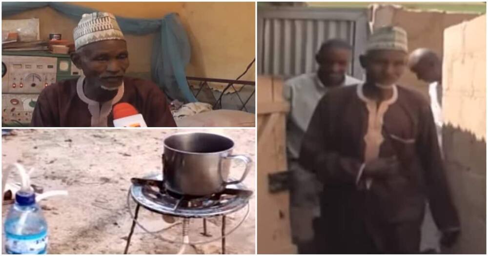 He invented a stove that only uses water. Photo: Screengrabs from video shared by NTA Network News.