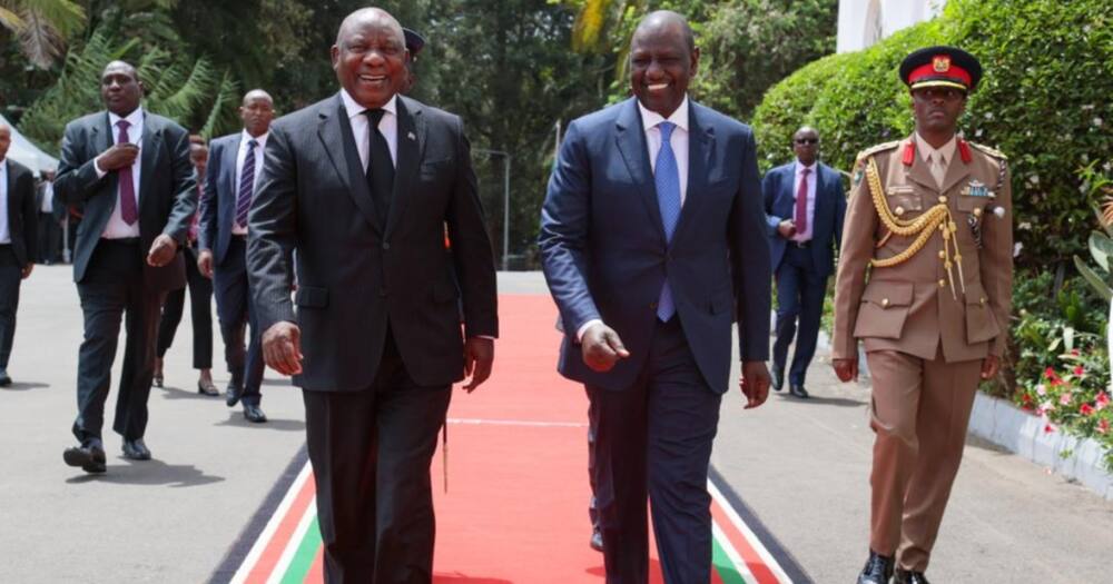 Rais William Ruto alipompokea Rais wa Afika Cyril Ramaphosa katika Ikulu ya Nairobi.