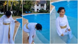 Size 8 Gets Into Pool Fully Clad after Recent Criticism Over Displaying Body: "Mimi Ni Pastor"