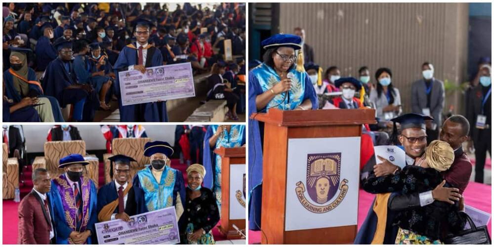 Cute photos as mum & dad share sweet moment with son on stage as he graduated overall best student in OAU