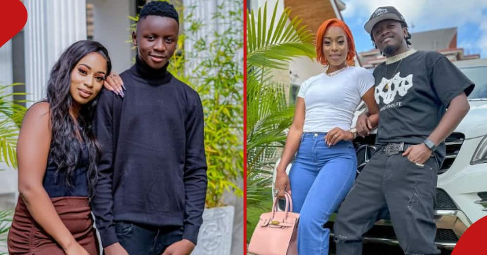 Diana Marua and her son Morgan Bahati during a photo shoot at home (l). Diana and her lover Kevin Bahati serving couple goals (r).