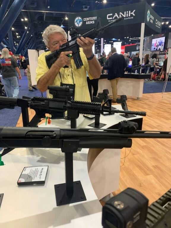Model rifles displayed at the National Rifle Association annual meeting in Houston on May 27, 2022