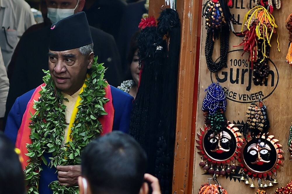 Nepal's Prime Minister Sher Bahadur Deuba, seen here in April 2022, has formed an electoral alliance with former Maoist guerrilla leader Pushpa Kamal Dahal