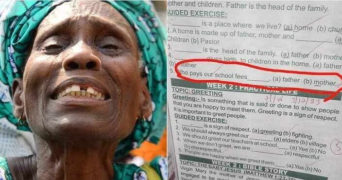 Nigerian widow gets emotional after seeing daughter's assignment book.