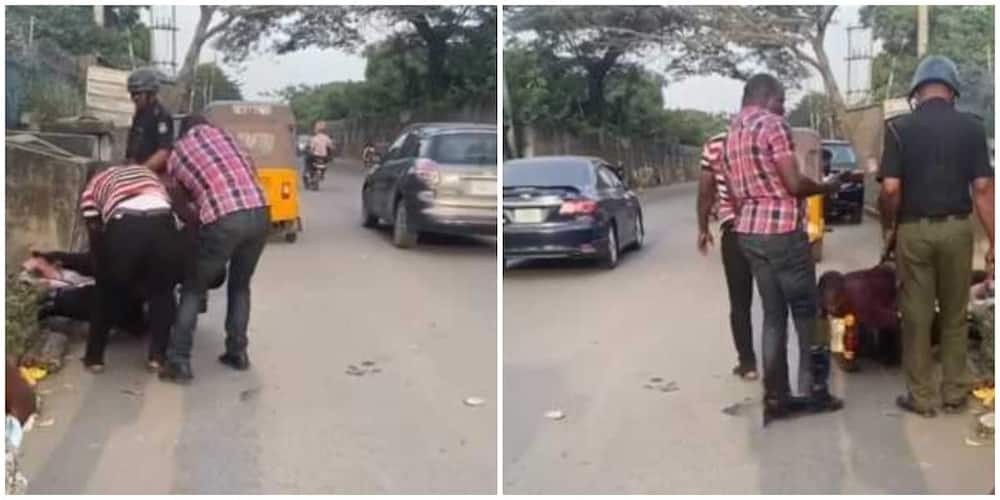 Viral video shows moment okada rider turned his bike t o bed on road to evade police arrest
