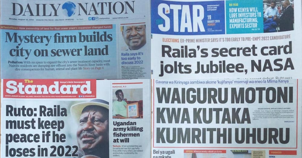 Magazeti ya Kenya Jumatatu Agosti 19