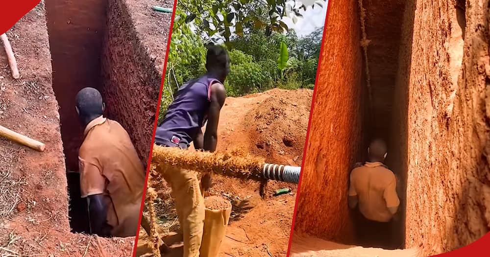 Two men digging a 50-foot pit latrine
