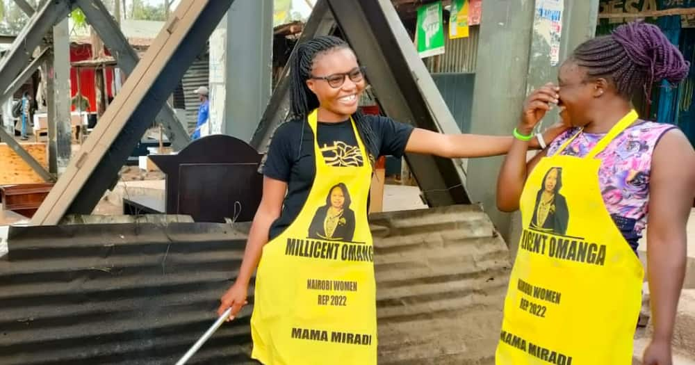 Bevalyne Kwamboka posted photos of herself wearing Milicent Omanga's branded Aprons. Photo: Bevalyne Kwamboka.