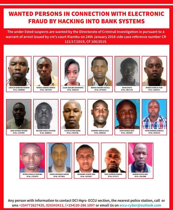 Detectives parade faces of Kenyans believed to be hacking bank systems