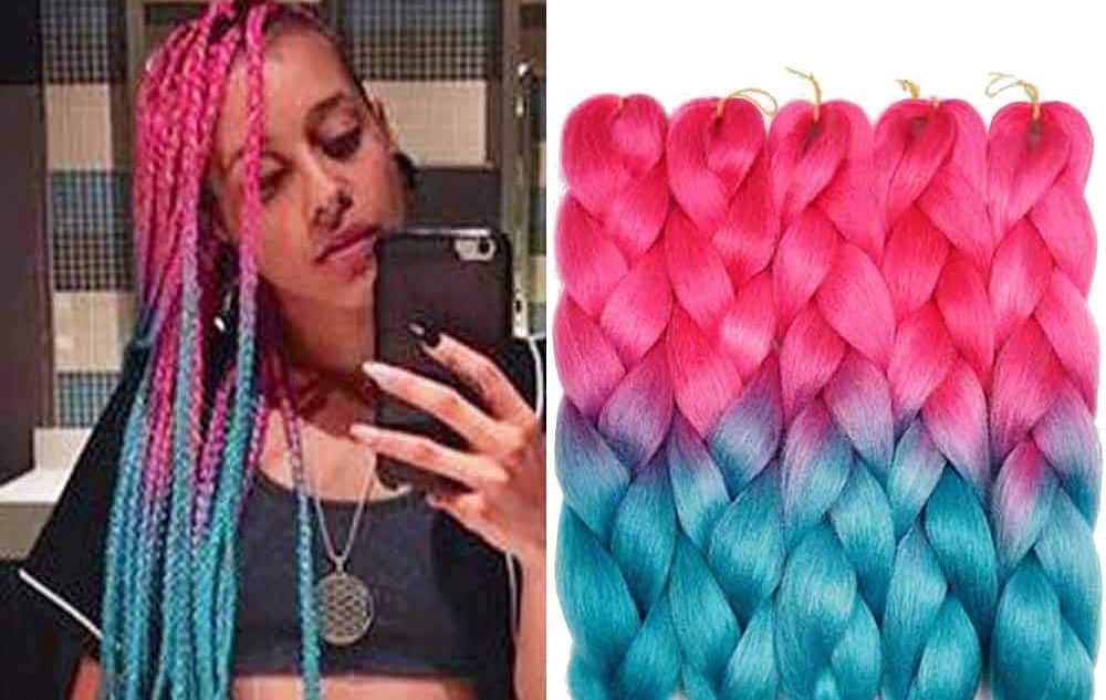 Crimson and turquoise ombre braids