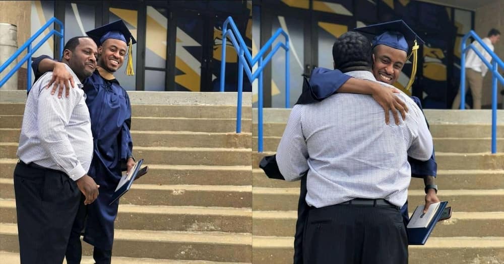Young graduate thanks dad for raising him