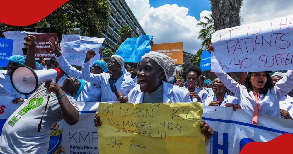 KMPDU members demonstrating on the streets of Nairobi.
