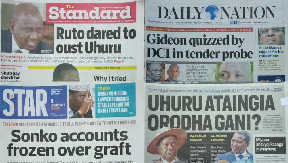 Kenyan newspapers review for January 9: Murathe tells Ruto to oust Uhuru as Jubilee Party leader to prevent him from being prime minister