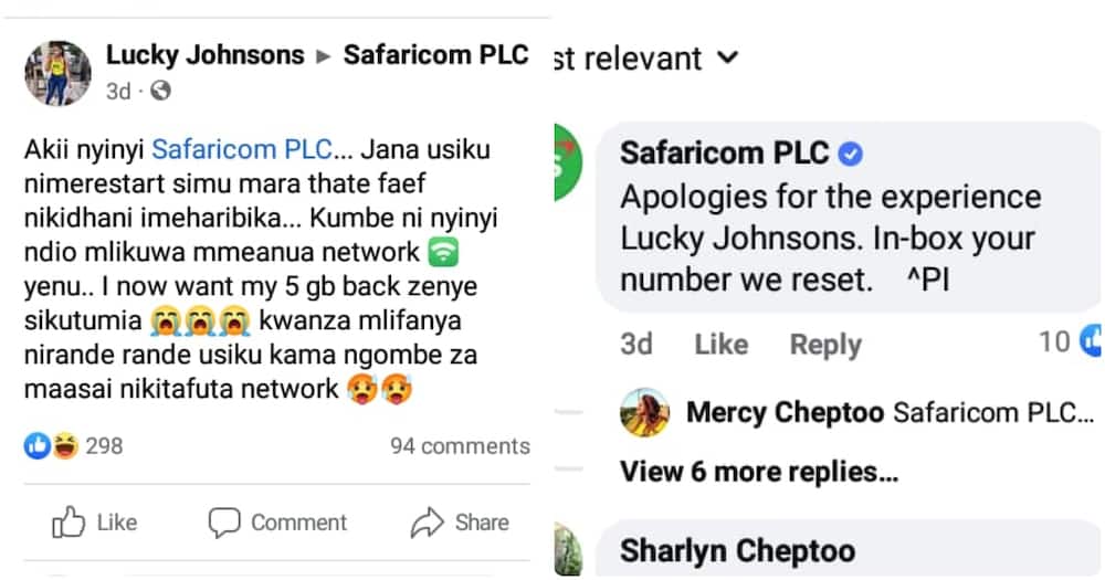 Safaricom responded to Lucky Johnson's post.