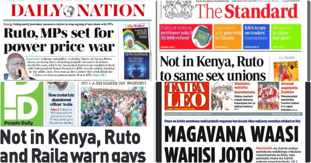 Kenyan newspapers for Friday, March 3.