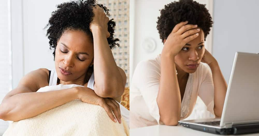 Photo illustration of a worried woman.