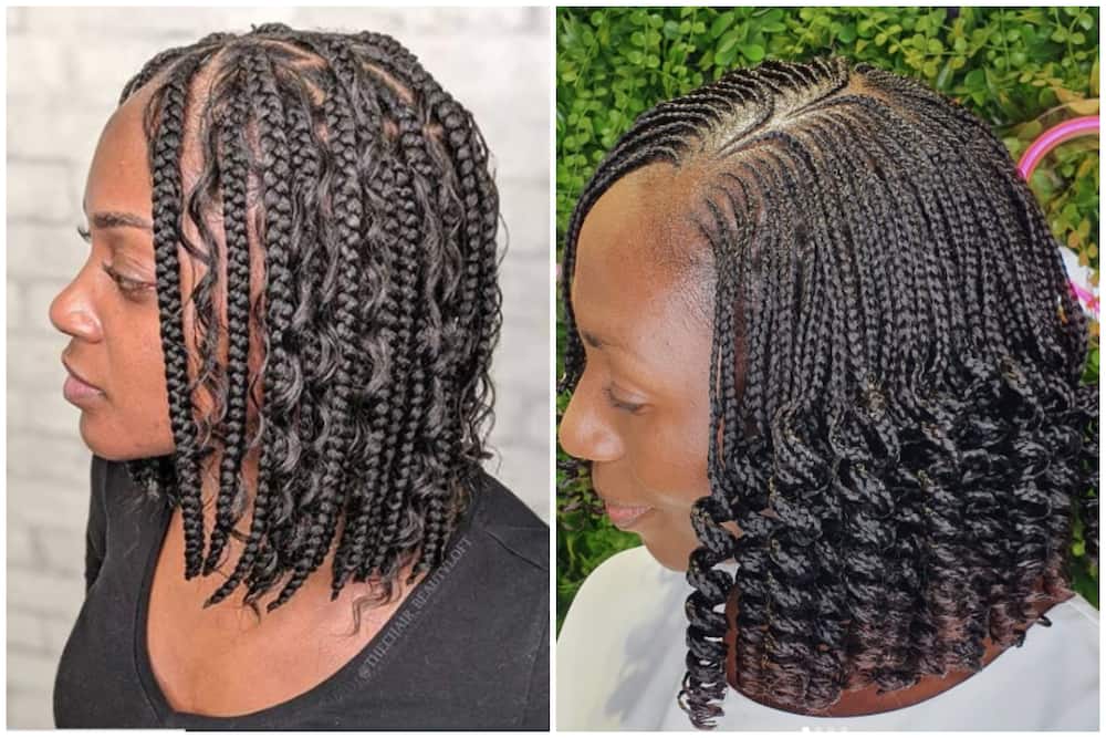 Women with short box braids with curls