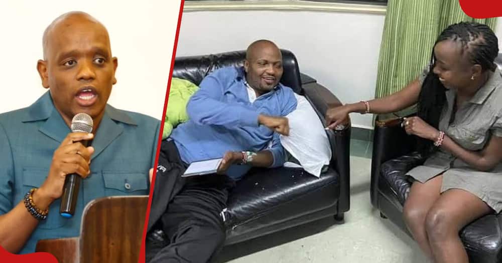 Dennis Itumbi at a function and right frame shows Moses Kuria and Jacque Maribe fist pumping.