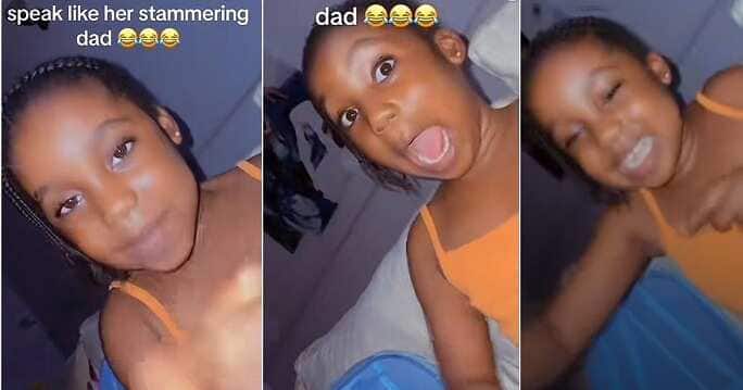 Little girl imitates father who stammers when talking