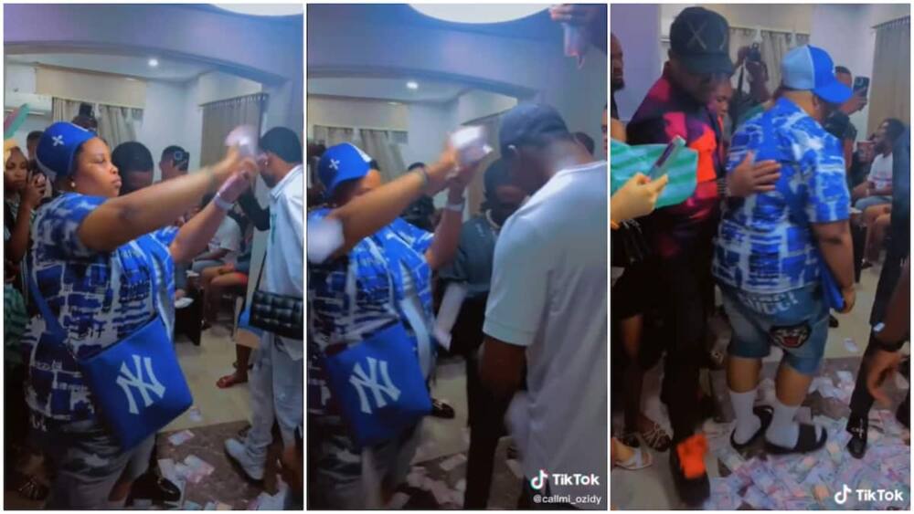 She sprayed cash to a man in a party. Photo: Photo: TikTok/@callmi_ozidy.