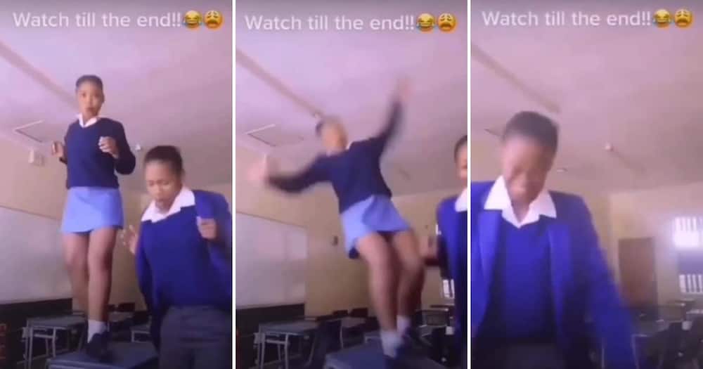 A pupil tried to do the Hamba Wena challenge and epically failed by falling on the floor.