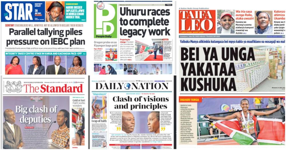 Kenyan newspapers. Photo: Screengrabs from The Standard, Daily Nation, The Star, People Daily and Taifa Leo.