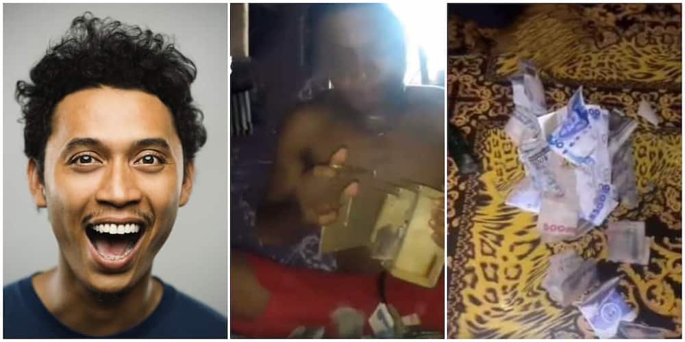 Mixed reactions as Nigerian man shows off the little money he found after breaking his piggy bank.