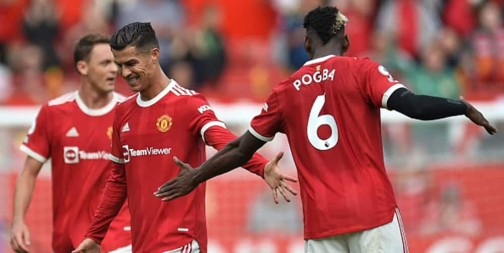 Pogba and Ronaldo during Man United's EPL clash with Newcastle. Photo by OLI SCARFF.