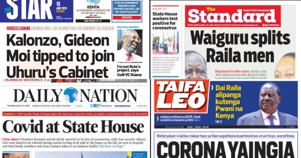 Kenya Newspapers for June 16: Kalonzo, Gideon Moi and Peter Kenneth to feature in Uhuru's new cabinet