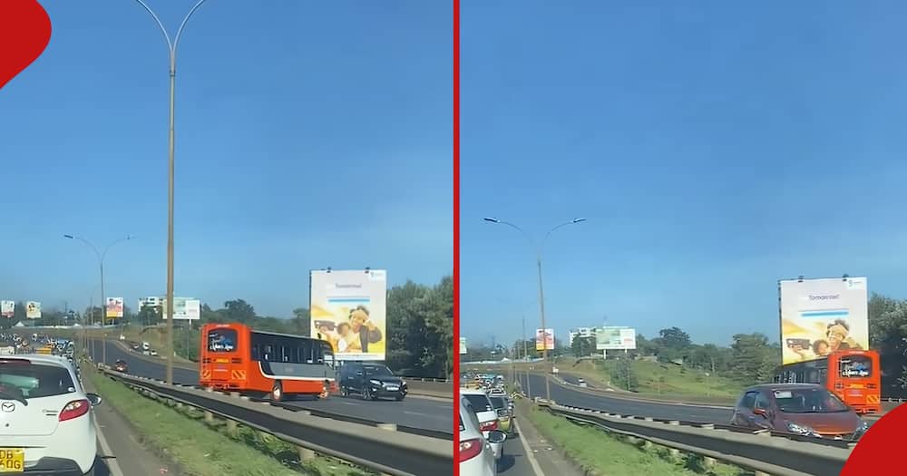 Super Metro matatu drives against traffic on Thika Super Highway.