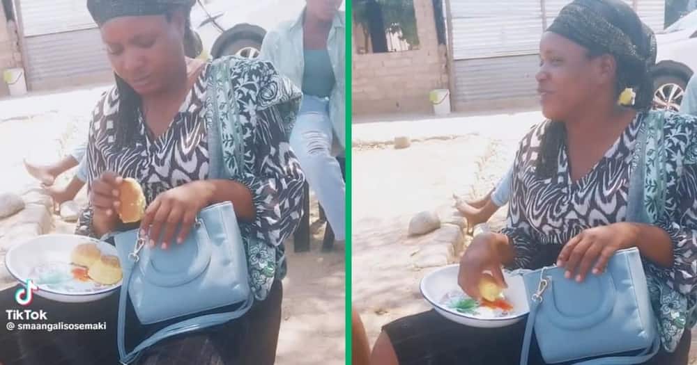Video of woman stuffing scones in her handbag