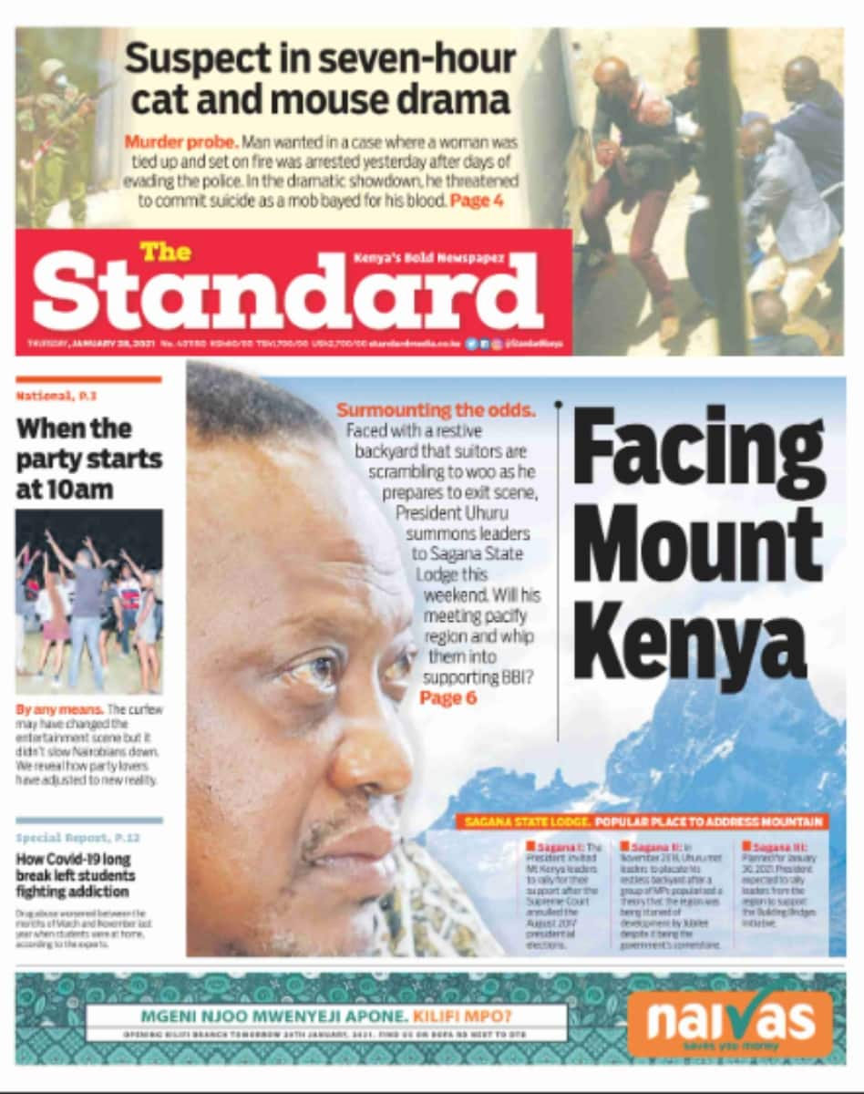 Kenyan newspapers review for January 28: Raila urges Uhuru to reshuffles cabinet to save his legacy