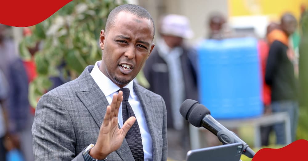 State House Spokesperson Hussein Mohamed speaking at a press briefing in Nairobi.
