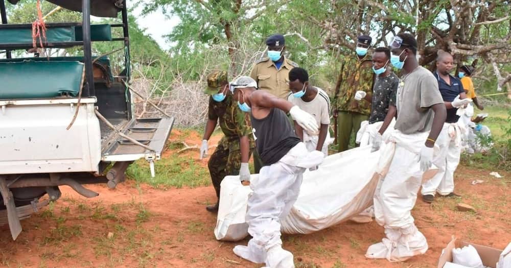 Body exhumed from pastor Paul Mackenzie's land. Photo: National Police Service-Kenya.