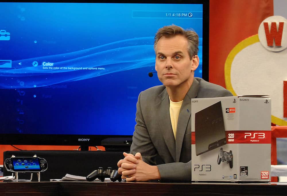 Sports radio personality Colin Cowherd broadcasts at the Las Vegas Convention Center in Las Vegas, Nevada.