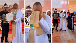 David Moya Surprises Pastor Muthee Kiengei in Church with Cake, Leaves Him Shedding Tears