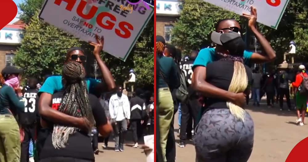 Kenyan man's 'tax-free hugs' placard brings joy to protesters.