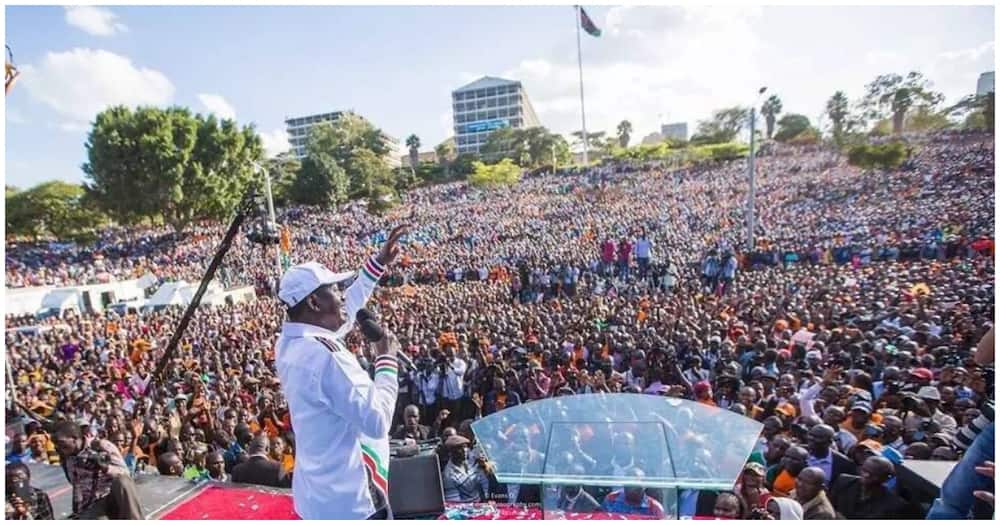 The original photo shows ODM leader Raila Odinga at a NASA rally in Nairobi.