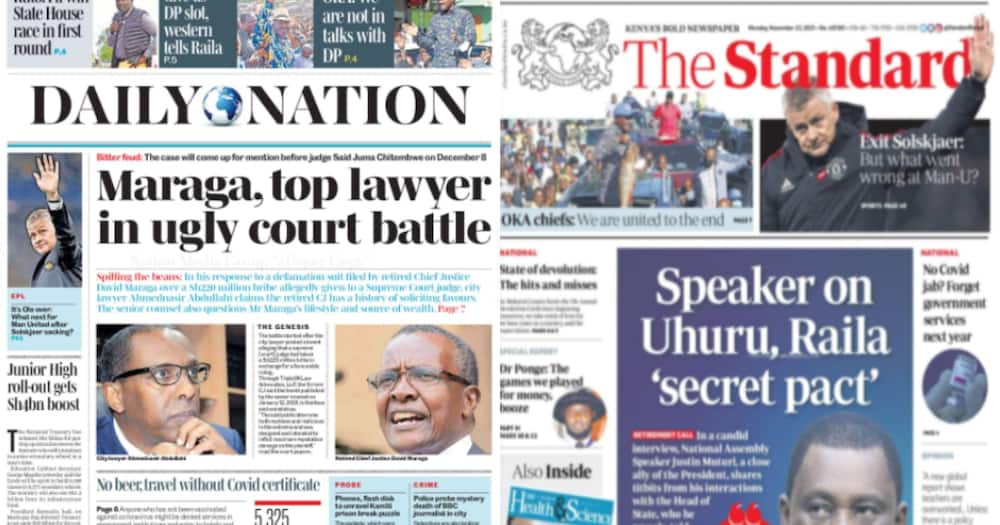Kenyans newspapers, November 22: Kalonzo Musyoka is set to meet the Wiper party delegates to deliberate on his 2022 presidential candidacy.