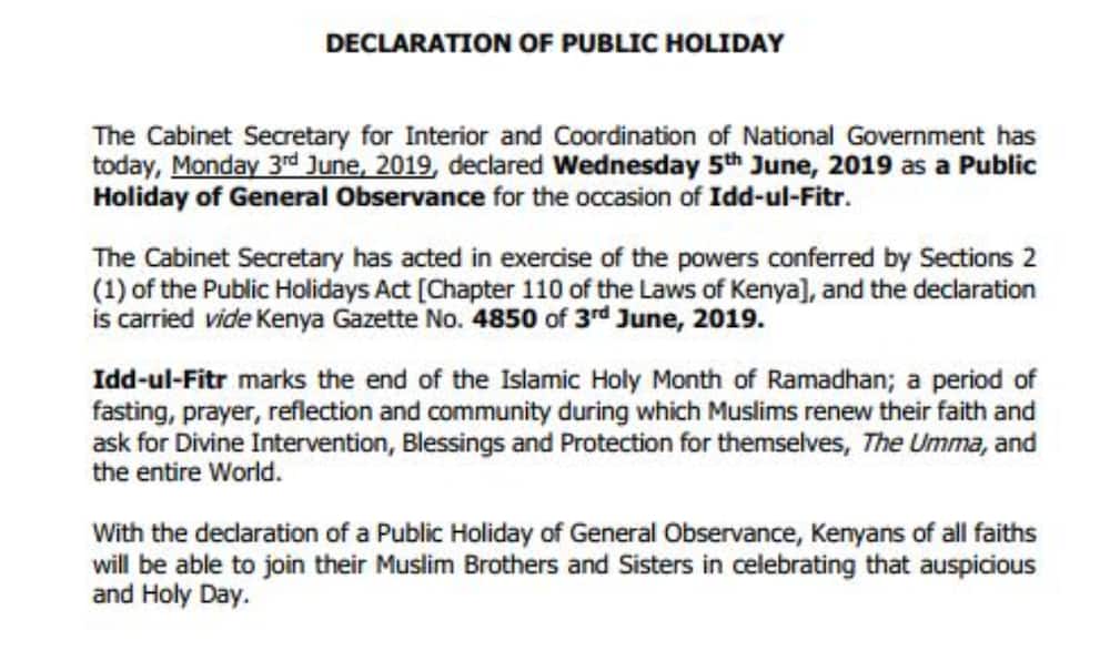 Idd-ul-Fitr: Interior CS Fred Matiang’i declares Wednesday a public holiday
