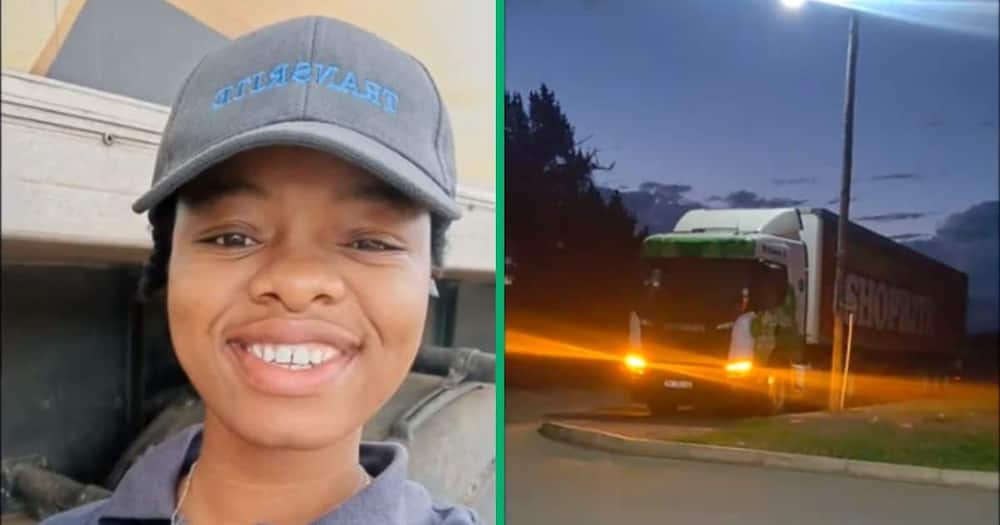 woman shows off truck she drives