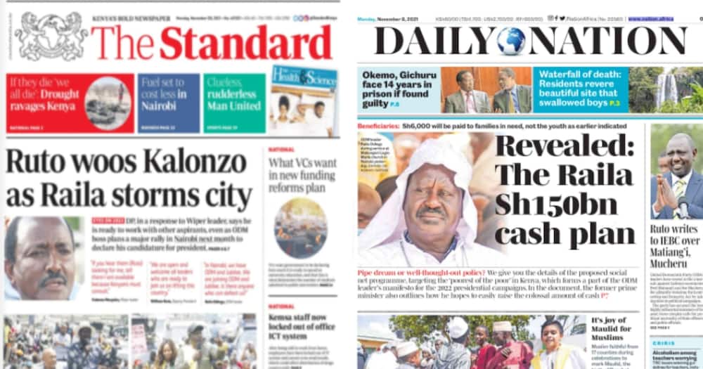 Kenyan Newspapers, November 8: The dailies reported on DP William Ruto welcoming his opponents to his team, evidently targetting Wiper leader Kalonzo Musyoka.
