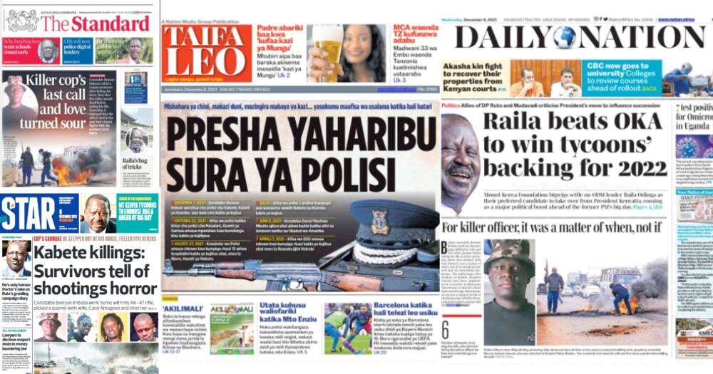 Newspapers Review: Kabete Killer Cop Made Last Call to Cousin after Shooting Lover of 3 Months