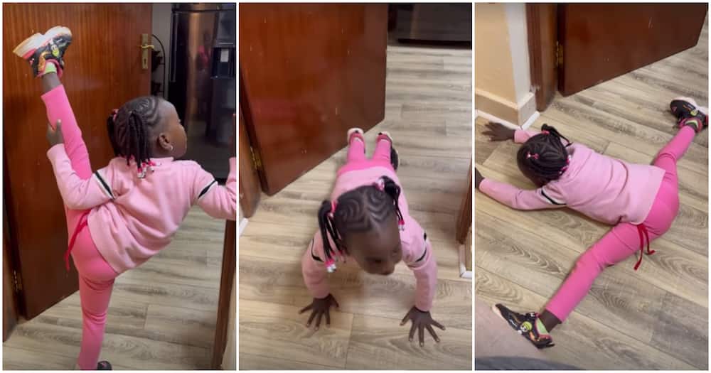 Terence Creative and Milly Chebby's daughter Milla Netai flaunting gymnastic skills at home.