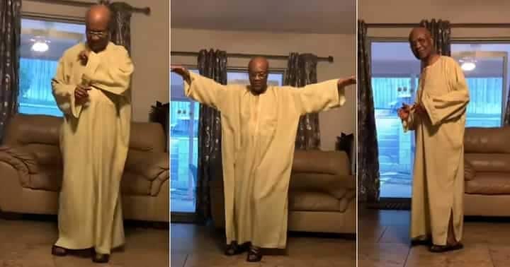 Nigerian dad dances to loud music, Bluetooth speaker
