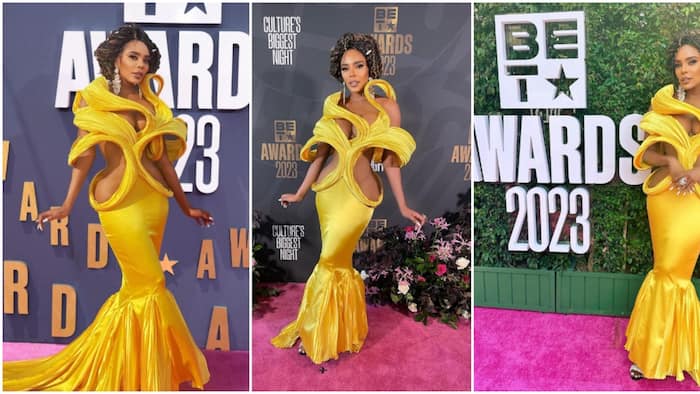 Ex Miss Kenya Rachel Mbuki Dazzles in Revealing Yellow Gown at Bet Awards Red Carpet