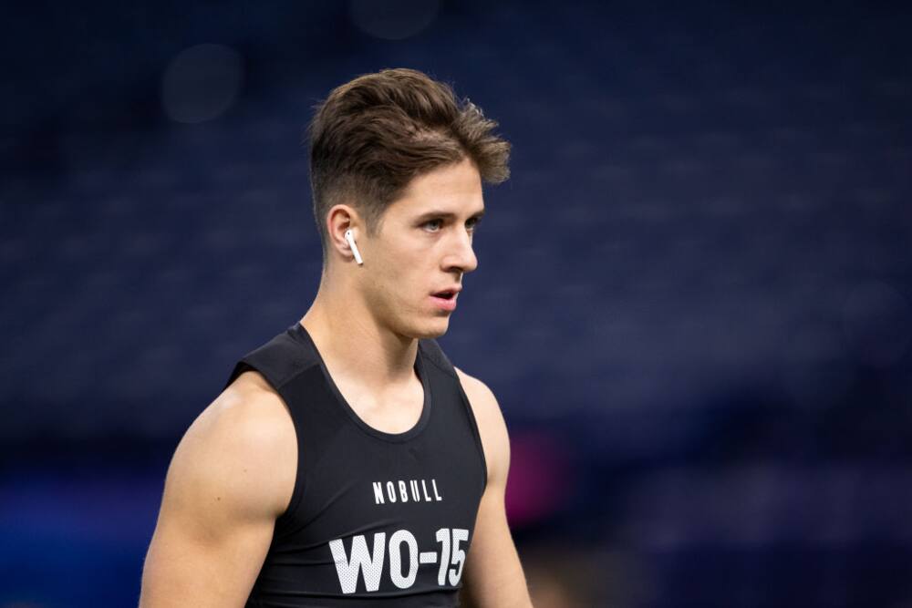 Luke McCaffrey #WO15 of Rice warms up during the NFL Scouting Combine